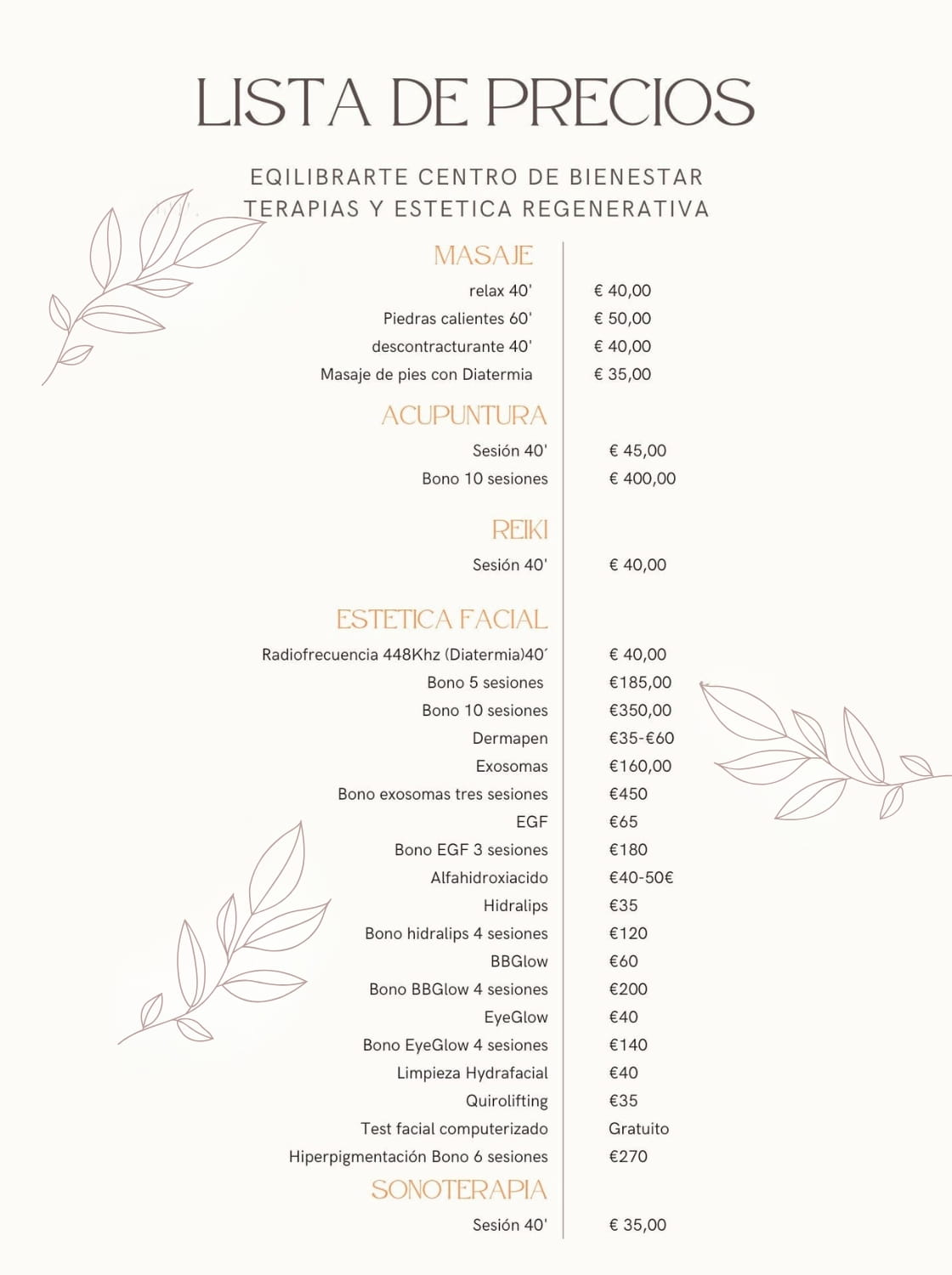 Precios Eqilibrarte - Centro de Bienestar en Salamanca