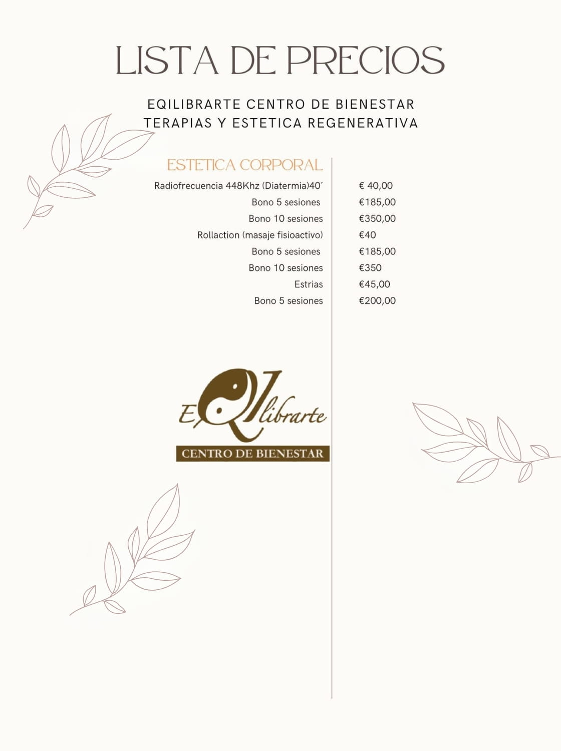 Precios Eqilibrarte - Centro de Bienestar en Salamanca